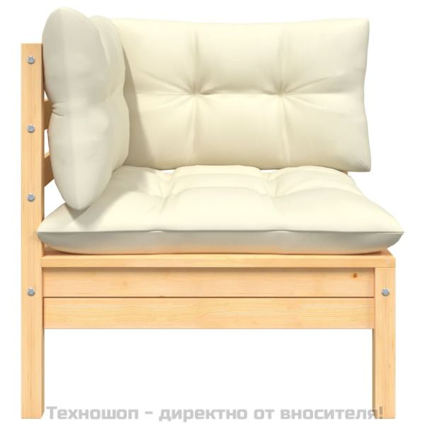 Градински комплект от 3 части с кремави възглавници бор масив