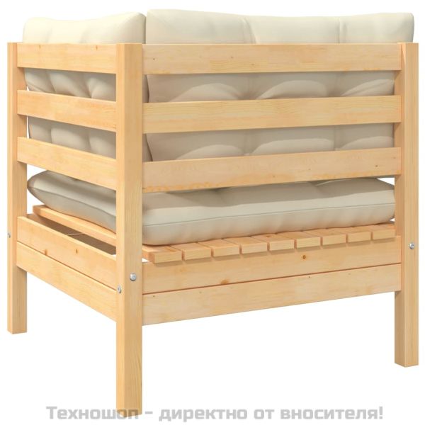 Градински комплект от 3 части с кремави възглавници бор масив