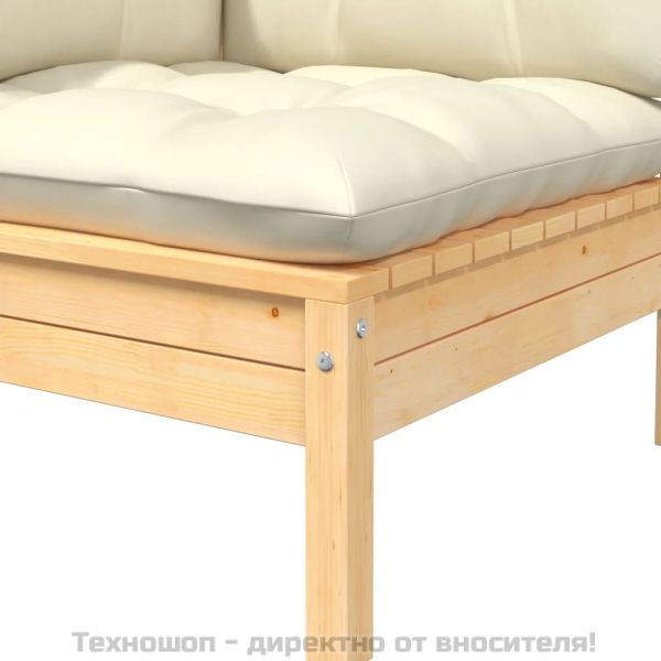 Градински комплект от 3 части с кремави възглавници бор масив