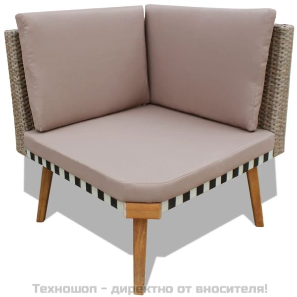 Градински комплект с възглавници, 4 части, полиратан, сив