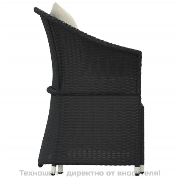 Градински лаундж комплект с възглавници 2 части черен полиратан