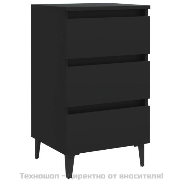 Нощно шкафче с метални крака, черно, 40x35x69 см