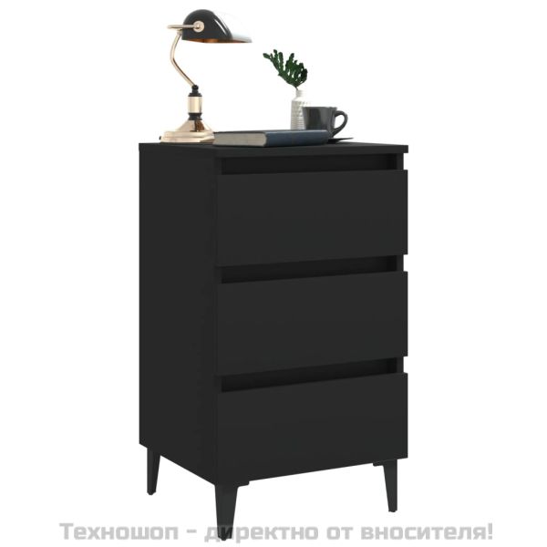 Нощно шкафче с метални крака, черно, 40x35x69 см