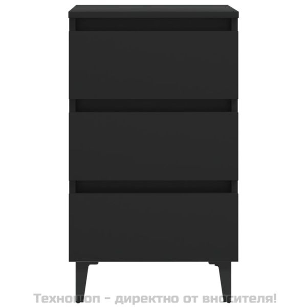 Нощно шкафче с метални крака, черно, 40x35x69 см