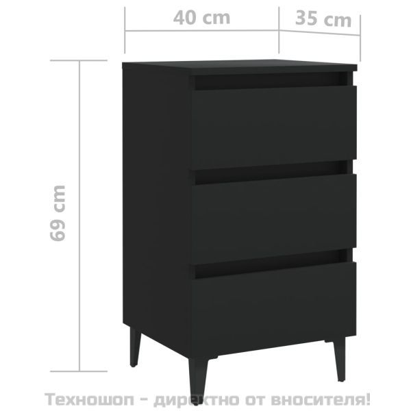 Нощно шкафче с метални крака, черно, 40x35x69 см