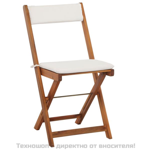 Бистро комплект с възглавници, 3 части, сгъваем, акация масив
