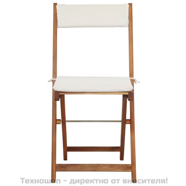 Бистро комплект с възглавници, 3 части, сгъваем, акация масив