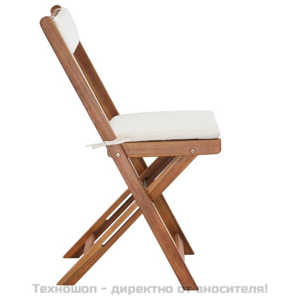 Бистро комплект с възглавници, 3 части, сгъваем, акация масив