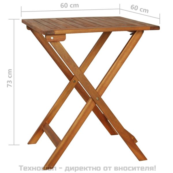Бистро комплект с възглавници, 3 части, сгъваем, акация масив