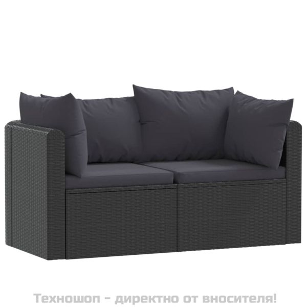 Градински комплект с възглавници, 2 части, полиратан, черен