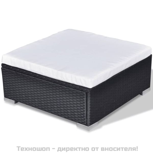 Градински комплект с възглавници, 10 части, черен полиратан