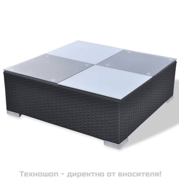 Градински комплект с възглавници, 10 части, черен полиратан