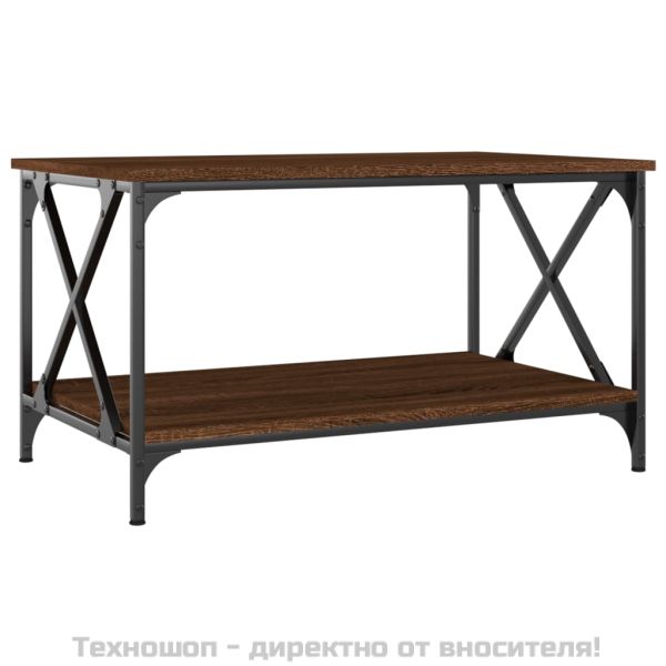 Маса за кафе, кафяв дъб, 80x50x45 см, инженерно дърво и желязо