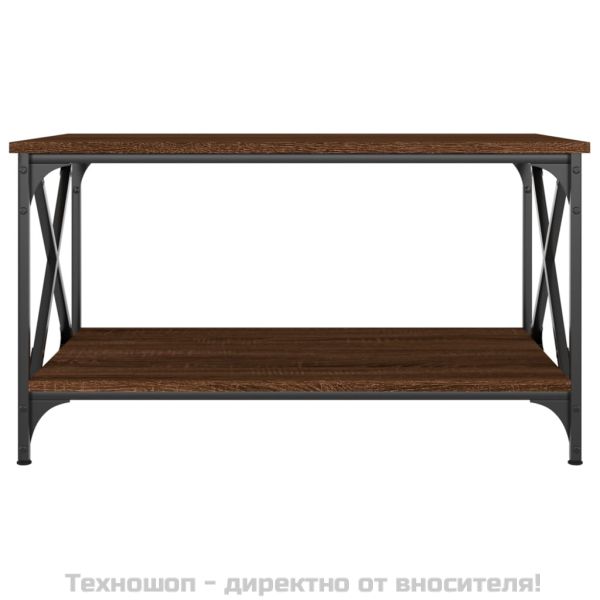 Маса за кафе, кафяв дъб, 80x50x45 см, инженерно дърво и желязо