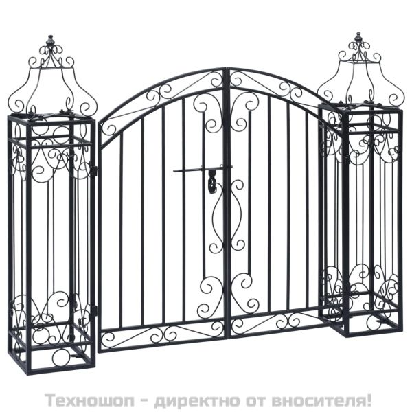 Градинска врата с орнаменти, ковано желязо, 122x20,5x100 см
