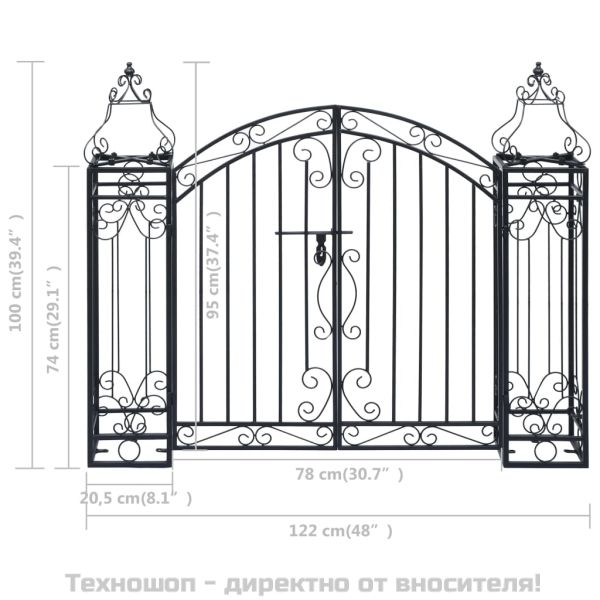 Градинска врата с орнаменти, ковано желязо, 122x20,5x100 см