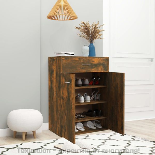 Шкаф за обувки, опушен дъб, 60x35x84 см, инженерно дърво