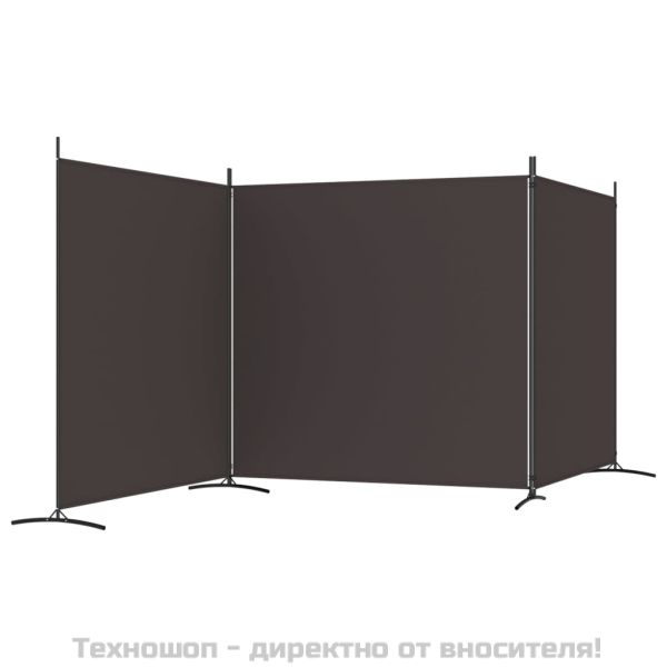 Параван за стая, 3 панела, кафяв, 525x180 см, плат