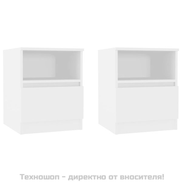 Нощни шкафчета, 2 бр, бели, 40x40x50 см, инженерно дърво