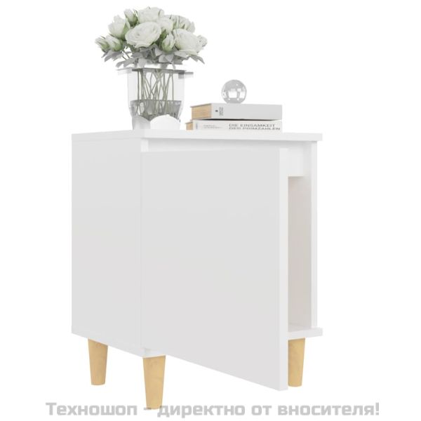 Нощно шкафче с крака от дървен масив, бяло, 40x30x50 см