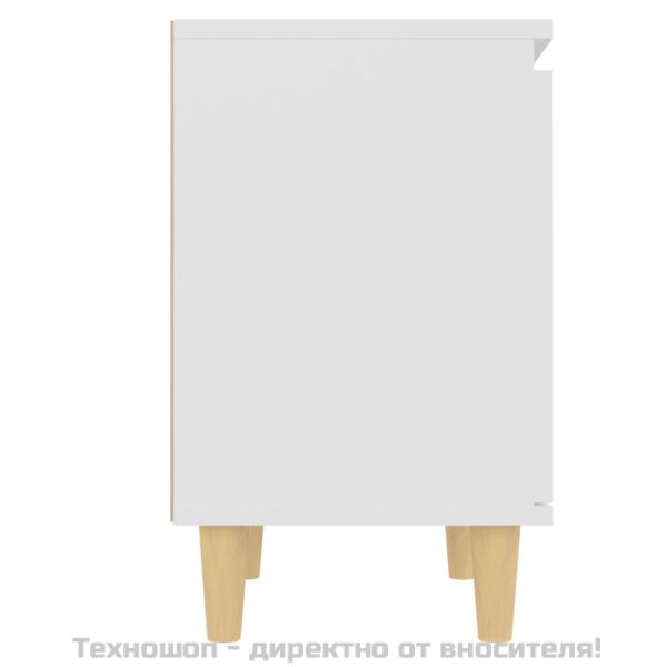 Нощно шкафче с крака от дървен масив, бяло, 40x30x50 см