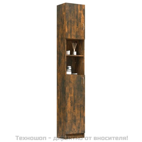 Шкаф за баня, опушен дъб, 32x25,5x190 см, инженерно дърво