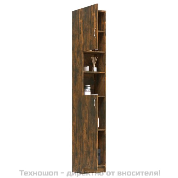 Шкаф за баня, опушен дъб, 32x25,5x190 см, инженерно дърво