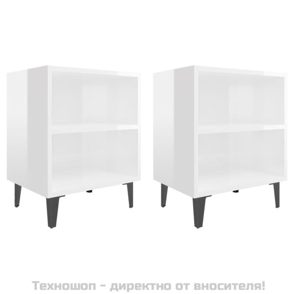 Нощни шкафчета с метални крака, 2 бр, бял гланц, 40x30x50 см