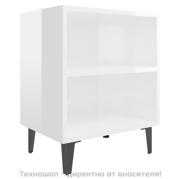 Нощни шкафчета с метални крака, 2 бр, бял гланц, 40x30x50 см