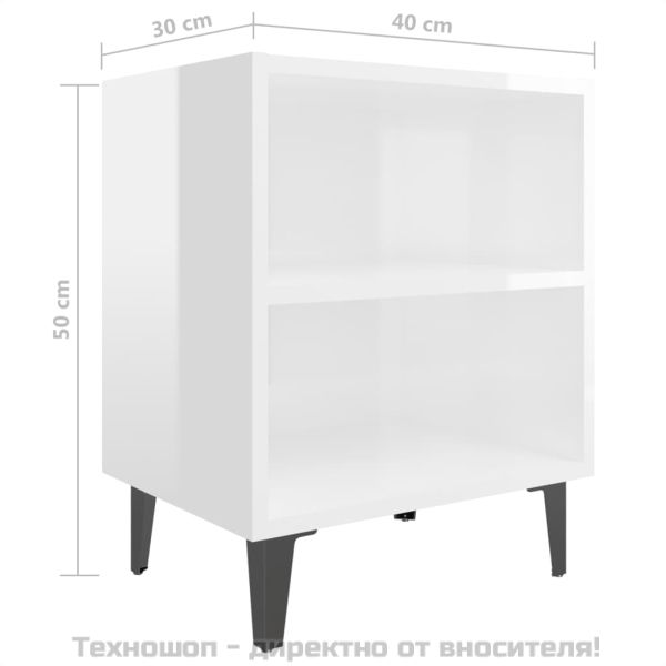 Нощни шкафчета с метални крака, 2 бр, бял гланц, 40x30x50 см