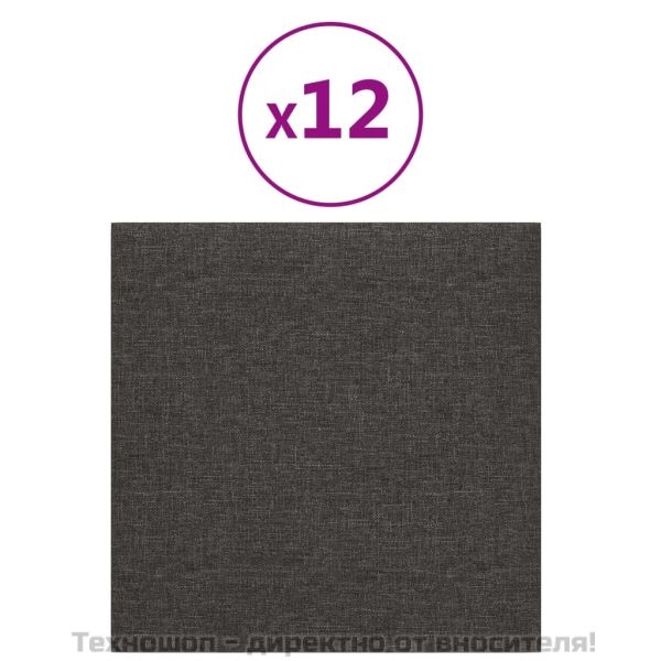 Стенни панели, 12 бр, тъмносиви, 30x30 см, плат, 1,08 м²