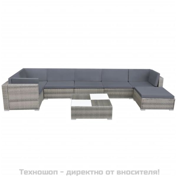 Градински комплект с възглавници, 8 части, полиратан, сив