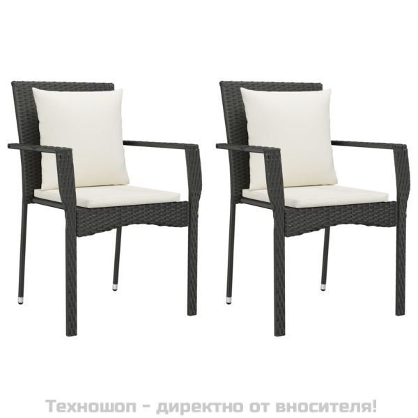 Градински столове с възглавници, 2 бр, полиратан, черни