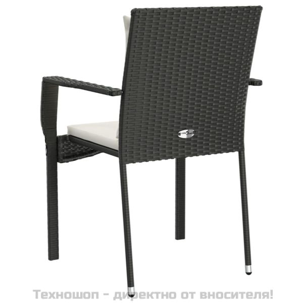 Градински столове с възглавници, 2 бр, полиратан, черни