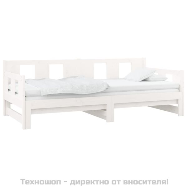 Разтегателна кушетка, бяла, борово дърво масив, 2x(90x200) см