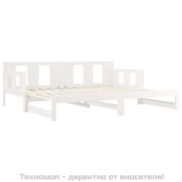 Разтегателна кушетка, бяла, борово дърво масив, 2x(90x200) см