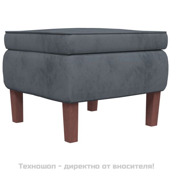 Табуретка с дървени крака, тъмносива, кадифе