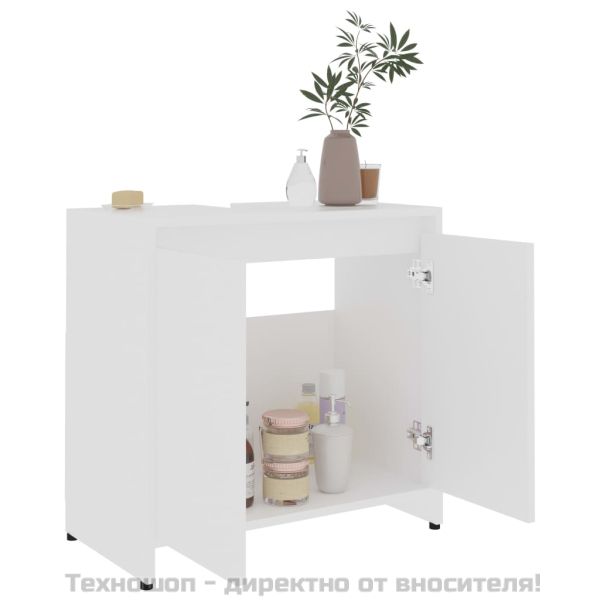 Шкаф за баня, бял, 60x33x61 см, инженерно дърво