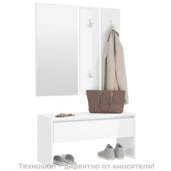 Комплект мебели за антре, бял гланц, инженерно дърво