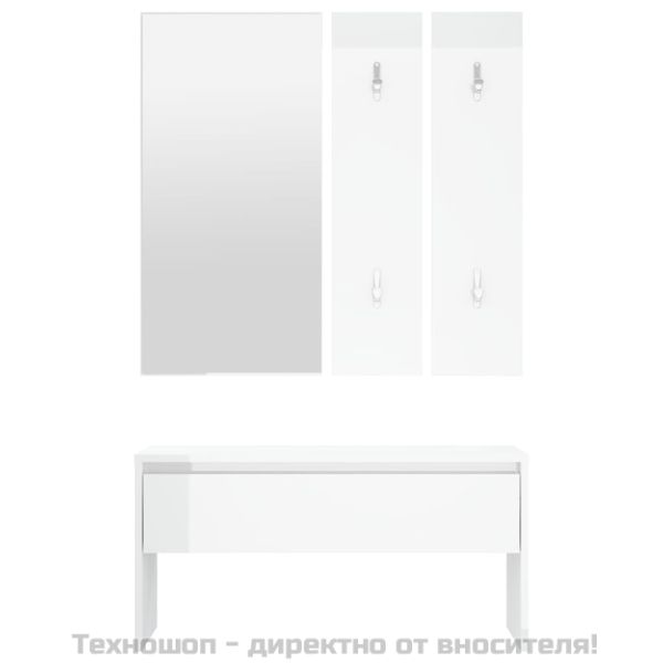 Комплект мебели за антре, бял гланц, инженерно дърво