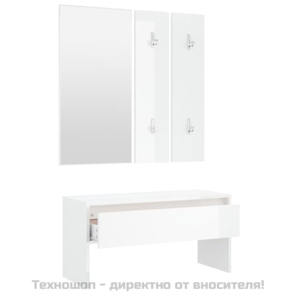 Комплект мебели за антре, бял гланц, инженерно дърво