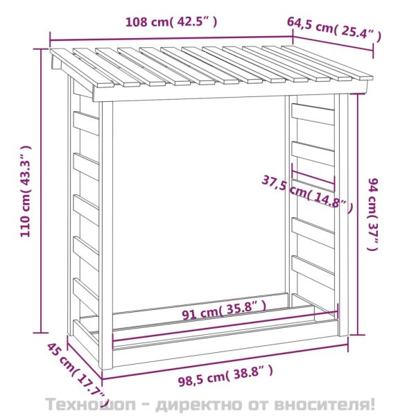 Поставка за дърва за огрев 108x64,5x110 см масивно дърво бор