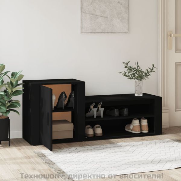 Шкаф за обувки, черен, 130x35x54 см, инженерно дърво