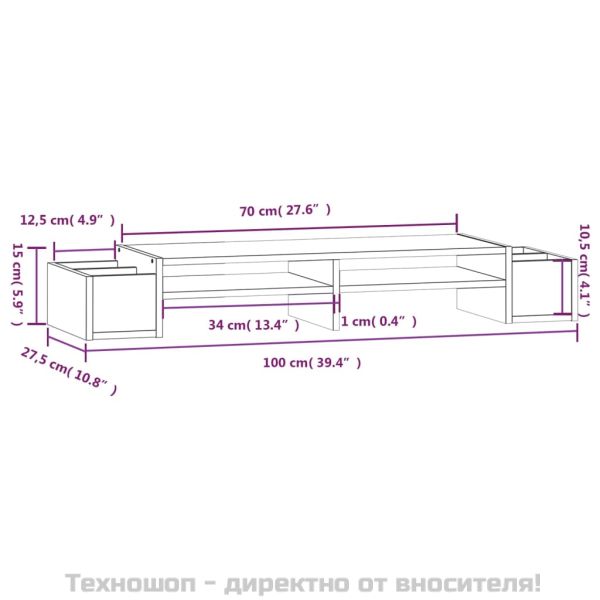 Поставка за монитор, бяла, 100x27,5x15 см, бор масив