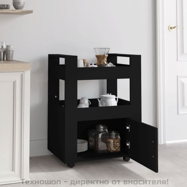 Кухненска количка, черна, 60x45x80 см, инженерно дърво