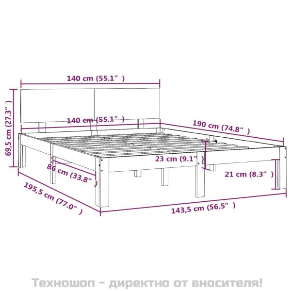 Рамка за легло, бор масив, 140х190 см