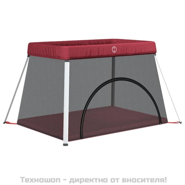 Бебешка кошара с матрак, червена, ленен плат