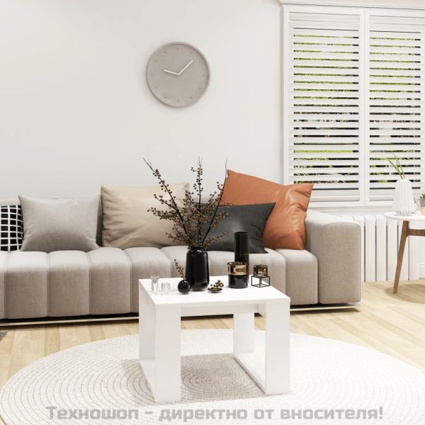 Странична маса, бяла, 50x50x35 см, инженерно дърво