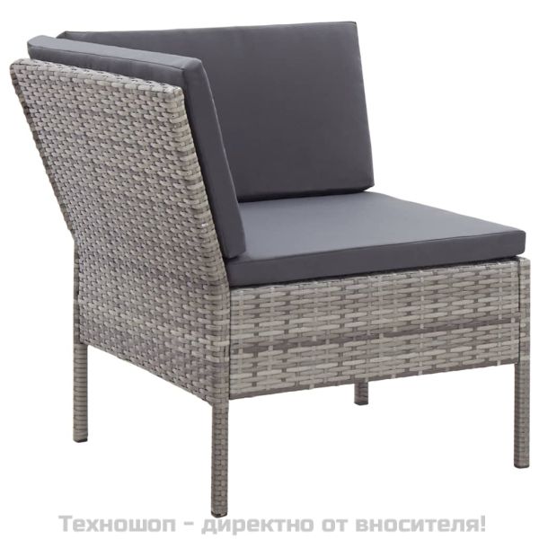 Градински комплект с възглавници, 3 части, полиратан, сив