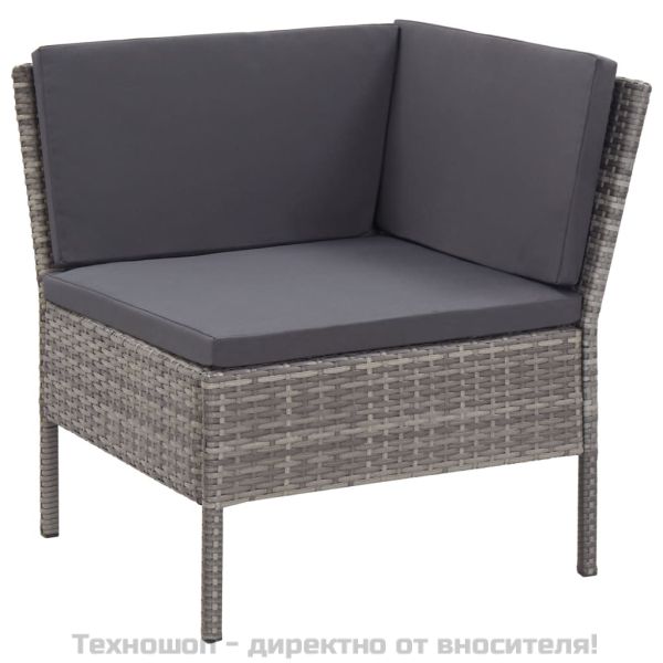 Градински комплект с възглавници, 3 части, полиратан, сив